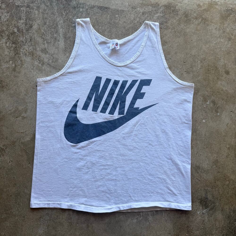 Vtg 1990s Nike Sportswear Bootleg Logo White Tanktop Size Mens XL Made in USA